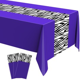 Buryeah 3 Pcs Zebra Tablecloth Zebra Print Plastic Table Cloth Disposable Tablecloth Animal Safari Table Cover 54 x 108'' for Baby Shower Wedding Birthday Party Decorations Supplies (Purple)