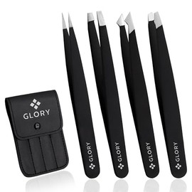 Eyebrow Tweezers Set for Ingrown Hair, Precision Tweezers Kit with Slant, Point, Flat & Slanted Point Tips Facial Hair Removal Tool for Women & Men with Case