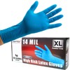 SWIFTEX Heavy Duty Thick Latex Gloves, 14mil, Blue, Industrial, Powder