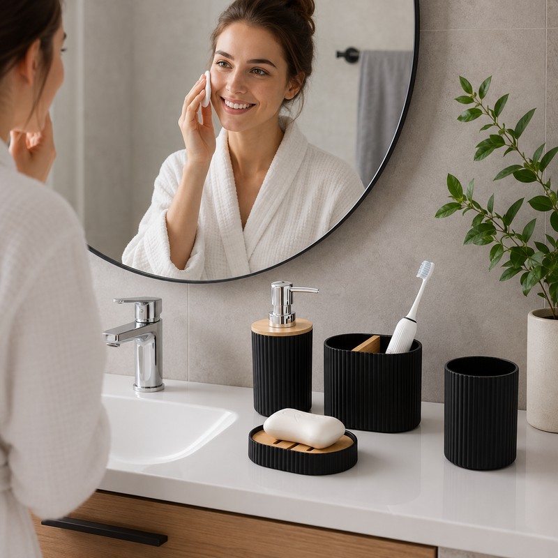 Bathroom Accessories Set for Home - 4pcs Plastic Toothbrush Holder,