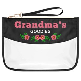 Grandma Gifts Grandma Birthday Gift from Grandchildren Grandma's Goodies Makeup Bag Mothers Day Gifts for Grandma Grandmother Retirement Gift Clear PVC Cosmetic Bag Oxford Cloth Zipper Travel Pouch