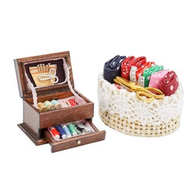 Odoria 1/12 Miniature Sewing Basket and Sewing Box Kit Dollhouse Decoration Accessories