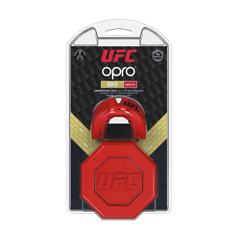 Opro UFC Mouthguard Self-Fit Full Pack Gold - Red Metal/Silver