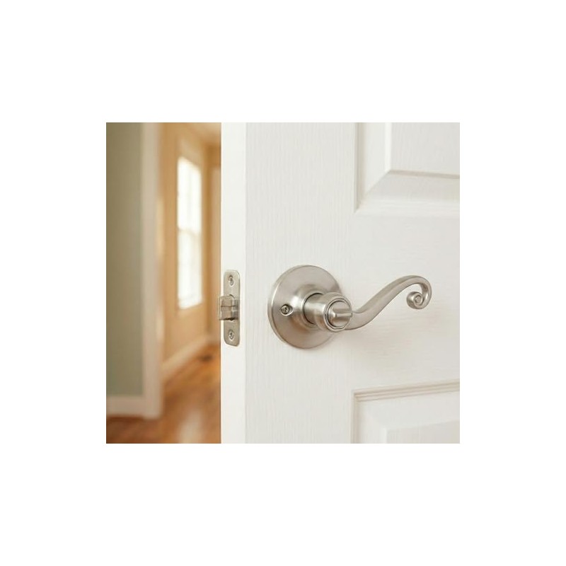 Designers Impressions Livingston Design Satin Nickel Privacy Door Lever (Bed