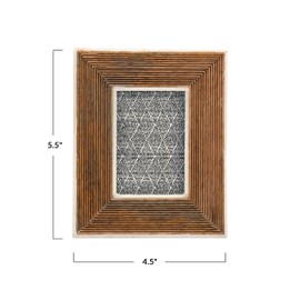 Creative Co-Op Hand-Carved Mango Wood Photo Frame with Bone Border & Ribbed Pattern, Natural (Holds 2" x 3" Photo)