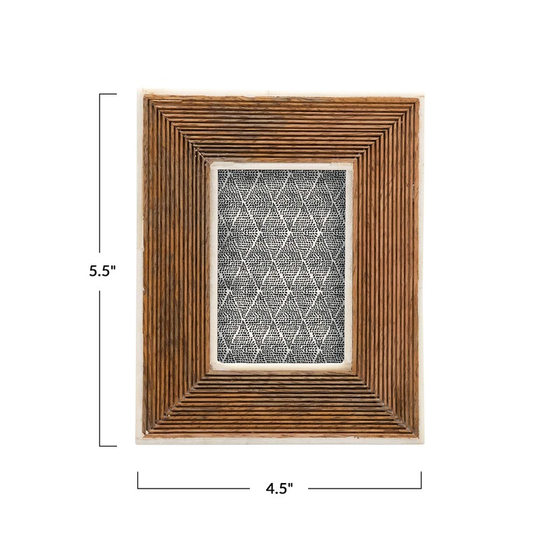 Creative Co-Op Hand-Carved Mango Wood Photo Frame with Bone Border