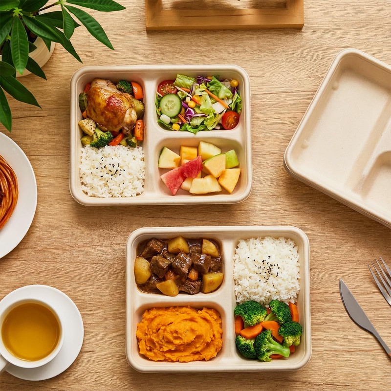 Havawish 80 Pack 37 oz 3 Compartment Deepen Disposable Plate,