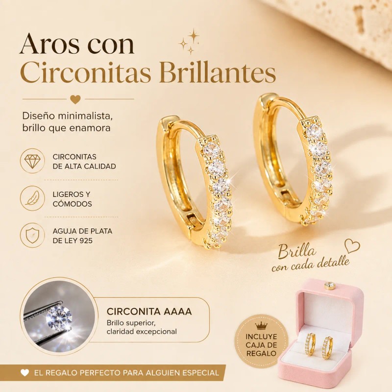 Arracadas Huggie Circonia Pavé Oro Laminado 10mm Elegante