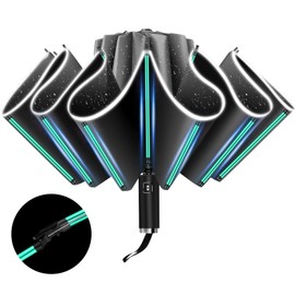 Automatic Open and Close Folding Reverse Umbrella 10 Ribs (3+2 Reinforced Ribs) Umbrella Knirps Large with Reflective Strips, Sun Protection, Portable for Travel and Car, Grey-01