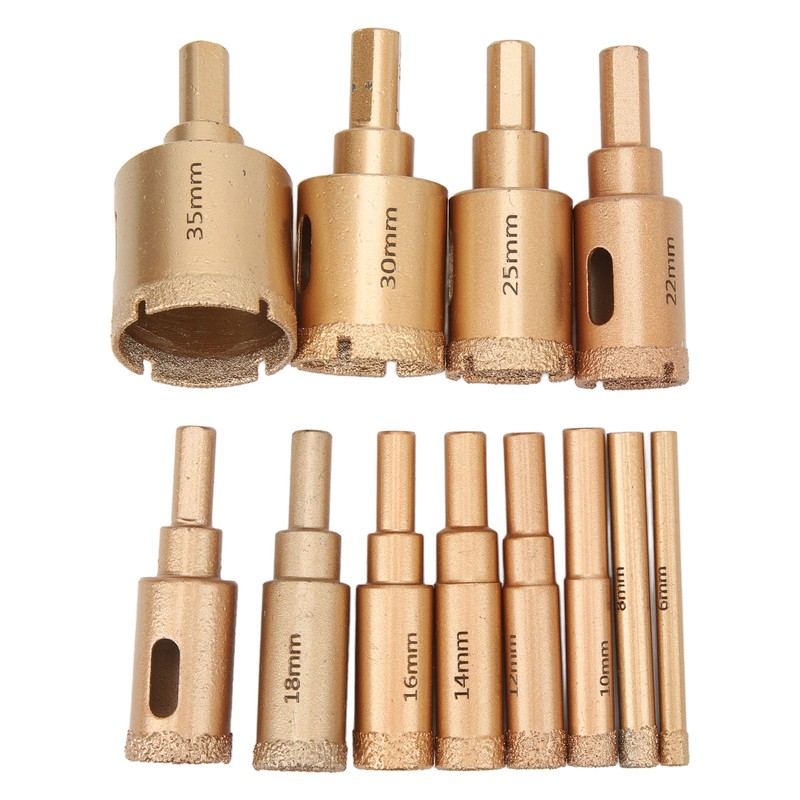 12Pcs Brazed Hole Drill Bit Hole Saw Dry Wet Cut