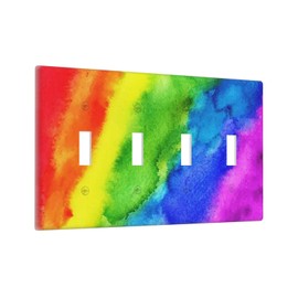 Colorful Watercolor Oil Tie Dye Rainbow 4 Gang Quad Toggle Device Light Switch Cover Wall Plate Decorative Electrical Faceplate Large Size Outlet Light Switch Plate