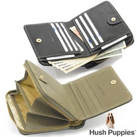 Hush Puppy HP0608 Nick Wallet Bifold Coin Purse Zip Around Cowhide Leather (Black (10)), black (10)