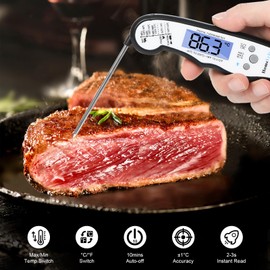 HomeLyfe Digital Meat Thermometer, IPX7 Waterproof Instant Read Food Thermometer with Backlight & Calibration for Kitchen, BBQ, Candy and Liquids (Black)