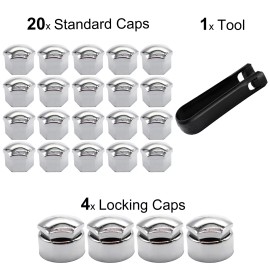 Unbranded Universal 17mm Chrome Silver Car Wheel Lug Nut Cover Caps Set w/ Tool US Stock