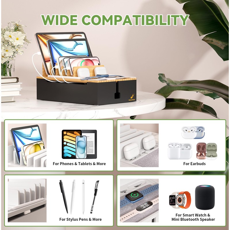 Pezin & Hulin Bamboo Charging Station for Multiple Devices, USB