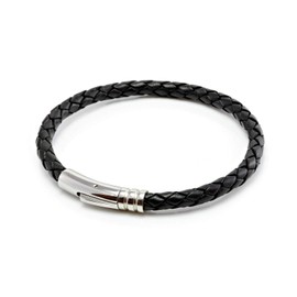 CMJ London Mens Leather Bracelet with Stainless Steel Trigger Clasp Black Braided Leather L-8.5"