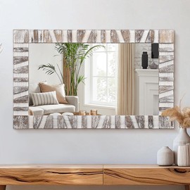 AOAOPQ Rustic Horizontal Wooden Maple Frame Mirror Decor Aesthetic Wall Mounted Rectangle Farmhouse Vanity 26x18 Mirror for Living Room Bedroom Bathroom
