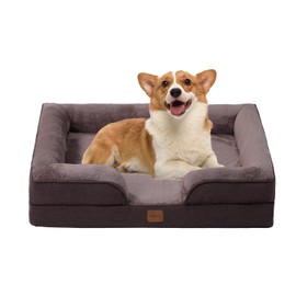 OUPEIWAWA Small Dog Bed Orthopedic with Bolster Sides Removable Egg-Crate Foam Waterproof Liner Pet Bed Sofa Couch with Removable Washable Cover Non-Slip Bottom, Dark Brown