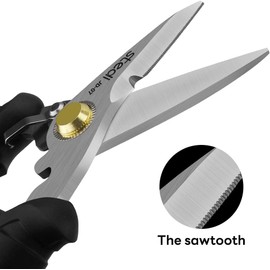 stedi 18 cm scissors, high-performance multi-purpose scissors with finely serrated blades, easy to cut electric cable notch, insulation, non-slip, comfortable handle, cuts wire, cardboard blue