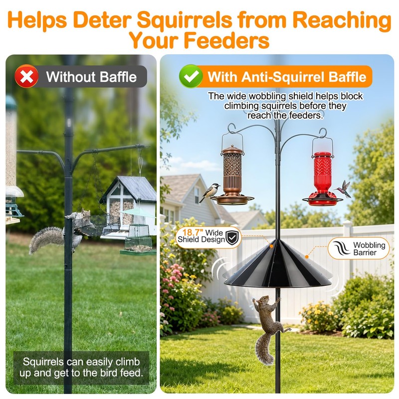 tinnmao Bird Feeder Pole 100 Inch with Squirrel Baffle and