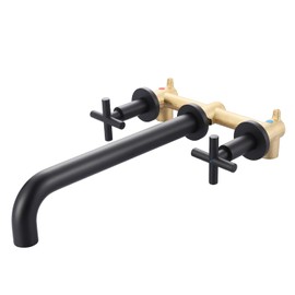 Wall Mount Tub Filler Matte Black, ARCORA Bathtub Faucet Long Spout Reach, 2 Cross Handles Wall Mounted Tub Faucet with Brass Rough in Valve Included