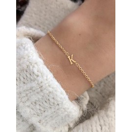 Letter Detail Charm Bracelet, Summer Jewelry, Matching Bracelet, Stainless Steel Vintage Jewelry for Women As Gift, Accessories for Daily & Back To School, Fall Outfits, Fall Freshness for Fall 2024 - Color: Golden, Specification: U