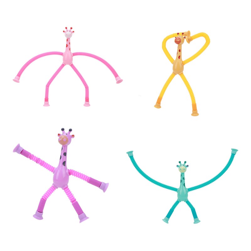 4Pcs Giraffe Tube Toy Telescopic Suction Cup Tube Giraffe Toy
