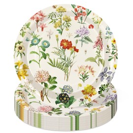 JarThenaAMCS 50Pcs Spring Wildflower Paper Plate Vintage Wild Floral Disposable Plate 9 inch Decorative Dinner Plate for Birthday Party Table Decor