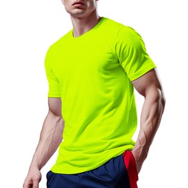 YumiDay Mens Running Shirts Moisture Wicking(Neon Yellow/02,L)