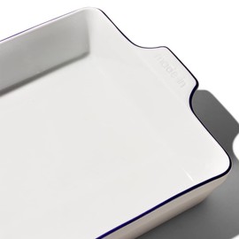 Made In Cookware - Rectangular Baking Dish - Navy Rim - Hand Crafted Porcelain - Professional Bakeware - Made in France