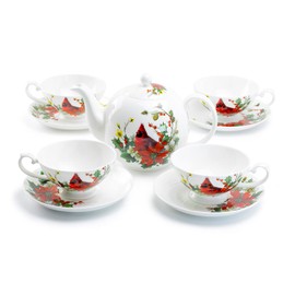 Cardinal Poinsettia Bone China 9 Piece Tea Set