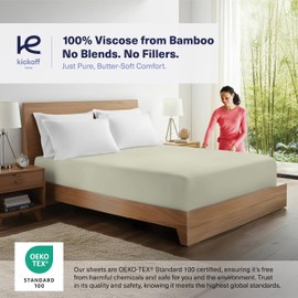 Kickoff Viscose Bamboo Fitted Sheet King Size, 100% Organic Cooling Sheets Fitted ONLY Viscose Bamboo Sheets King Size Bed Sheet for Hot Sleepers, Extra Deep Pocket, 4 Corner Strap (K, Soft Sage)