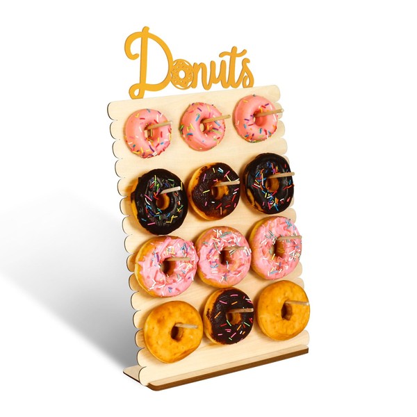 Zzbakress Reusable 12 Stake Wooden Donut Stand for Party to