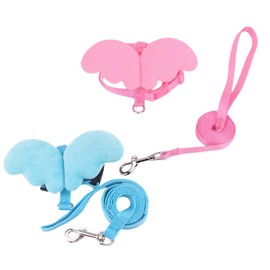 GYWHOOFT 2 Sets Adjustable Rabbit Harness, Cute Bunny Collar Leash for Jogging, Small and Portable, Blue, Pink