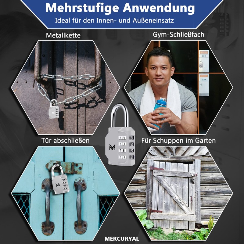 MERCURYAL Combination Lock 4 Digit Padlock - Combination Lock -