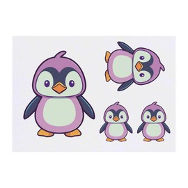 4 x 'Cute Penguin Kawaii Style' Temporary Tattoos - Water Resistant, Skin-Safe, Non-Toxic Transfers, Mixed Sizes (TO00070090)