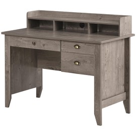 HOMCOM Computer Table Writing Desk with Hutch 3 Drawers, Open Cabinets, Top Shelf, Wide Tabletop, Cable Management, Grey