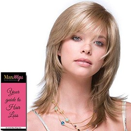 Jade Wig Color Marble Brown - Noriko Wigs 9" Shoulder Length Flipped Feathered Layers Synthetic Average Cap Basic Cap Retro Bundle MaxWigs Hairloss Booklet