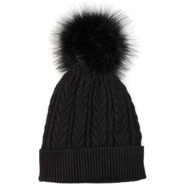 styleBREAKER Warm Fine Knit Bobble Hat with Cable Pattern, Faux Fur Bobble Hat, Lined Winter Knitted Hat, Unisex 04024100 - Beanie black