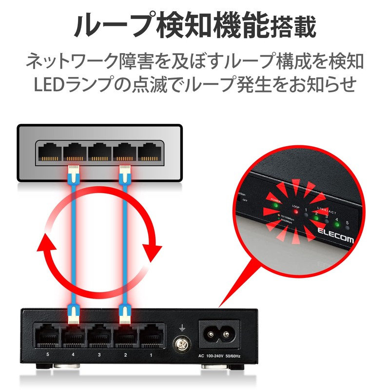 エレコム スイッチングハブ ギガビット 5ポート 金属筐体 マグネット付 電源内蔵 ブラック EHC-G05MN2-HJB