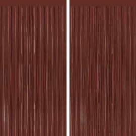 2 Pack Coffee Brown Metallic Tinsel Foil Fringe Curtains, Door Streamers Photo Booth Backdrop for Birthday Party, Tinsel Curtain Backdrop for Baby Shower Bachelorette Christmas Party Decorations