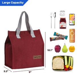 Yikki Women's Lunch Bag, Mini Breakfast Bag, Thermal Bag, Shopping Bag, Small, Lunch Box Bag for Women, Foldable Insulated Bag for Work, School, Picnic, Travel (Red)