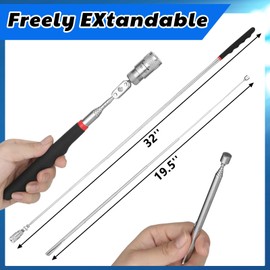 Leriton 3 Pcs 360° Swivel Telescoping Magnetic Pickup Tool Set with Extendable Neck up to 32'' 8 lb Magnet Pickup Stick with LED Light Gift for Men Handyman Husband Boyfriend Father Dad