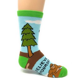 ooohyeah Kid's Novelty Funny Bigfoot Crew Socks, Fun Saying Crazy Silly Socks for Boys and Girls, Believe, Size 1-5