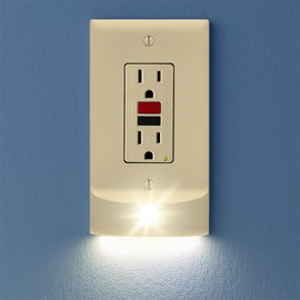 SnapPower 1 Pack StormLight Power Failure Night Light Outlet Cover - Dusk-to-Dawn Sensor LED Light - Up to 6 Hour Battery Backup Emergency Hurricane Lighting (Ivory, GFCI)