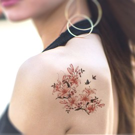 TAFLY Fake Tattoo Flower and Birds Temporary Tattoo Waterproof Body Sticker 5 Sheets