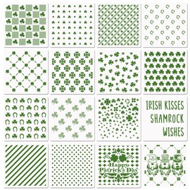 6in Shamrocks Cookie Stencils for Royal Icing, St Patrick's Day Green Shamrock Clover Gnome Stencils for Sugar Cookie, 16 Pcs Assorted Sizes Irish Template for Baking Drawing Dessert Coffee Decor