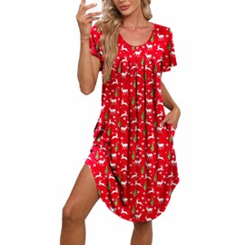 Bestshow Christmas Nightgown House Dresses for Women With Pockets Mumu Dresses Moo Moos for Women Moomoo Dresses for Women