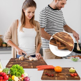 Acacia Wooden Cutting Boards Set of 3PCS for Kitchen,Wood Extra Large Chopping Boards,Wooden Trays for Meat, Fruit Vegetable and cheese,Non-Slip Design with Juice Groove(10.8*15,8.7*12.6,7.1*11Inch)