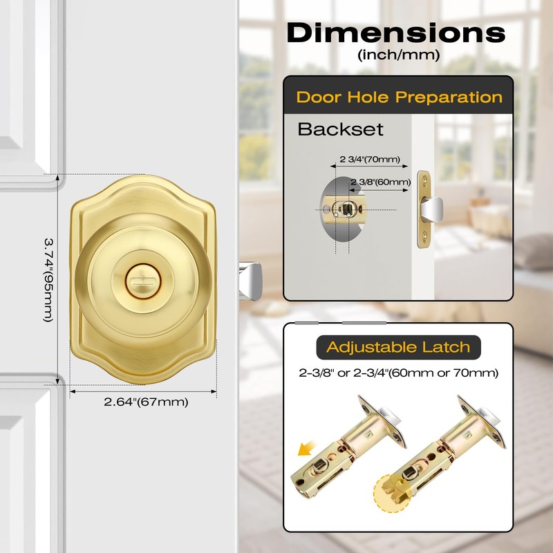 GUTENKONB 6 Pcs Gold Door Knobs, Privacy Door Handles, Satin